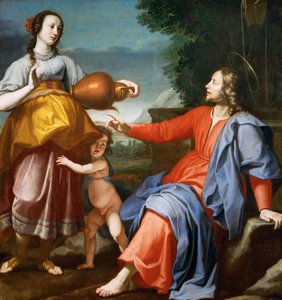 耶稣基督与撒玛利亚人--基督与撒玛利亚女人--洛伦佐-里皮（1606-1665）。布面油画 作者 洛伦佐·利皮（Lorenzo Lippi）
