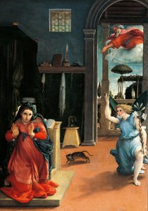 雷卡纳蒂报喜图》，约1532年，由洛伦佐-洛托（1480年-1556年）绘制，布面油画。 作者 洛伦佐·乐透（Lorenzo Lotto）