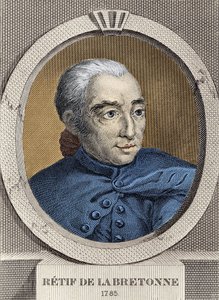 Portrait of Restif de La Bretonne (1734-1806) - by Binet, engraving