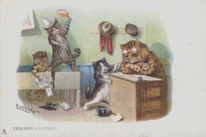 教室里的猫：老师打瞌睡，所以学生行为不端（chromolitho） 作者 路易斯（后）温