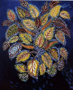 蓝地斑驳的花朵，1929年。 作者 路易