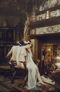 炉边坐着的女性裸体，约1850-1900年（涂有mantochrome的纸）