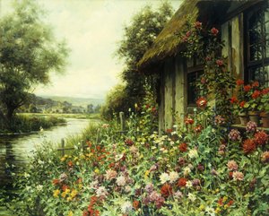小屋外花开（布面油画） 作者 路易斯·阿斯顿·奈特