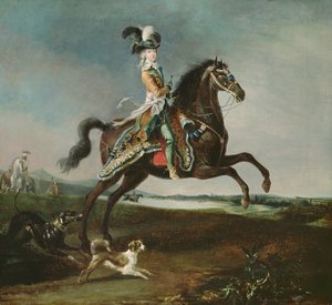 1783年，玛丽 - 安托瓦内特（1755-93）在狩猎服装中的马术肖像