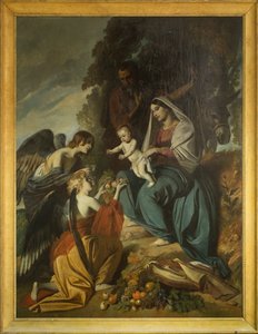天使喂养神圣家族。路易斯-布兰格（1806-1867）的油画，桑斯大教堂的中庭 作者 路易斯·布朗厄尔