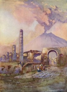 庞贝城，远处的维苏威火山