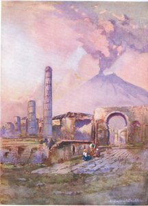 庞贝：远处的维苏威火山，来自哈钦森和儿子出版的Hutchinsons Picturesque Europe，c.1930