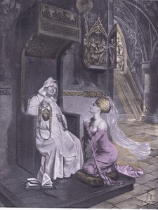 女士和修士，来自 Navarre Society 1930 年代出版的薄伽丘十日谈的插图（石版画）