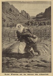 土耳其士兵停火，红十字会护士从无人区营救一名受伤的俄罗斯士兵，高加索地区，第一次世界大战