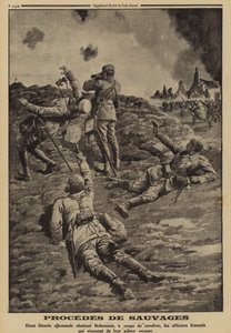 两名受伤的德国士兵在后面向帮助他们避难的法国军官开枪，第一次世界大战 作者 路易斯·查尔斯（后）轰炸