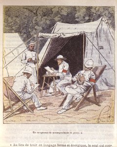 法国战地记者在马达加斯加被法国吞并时的情景 1895-96（彩色平印）。 作者 路易斯·查尔斯·邦布尔