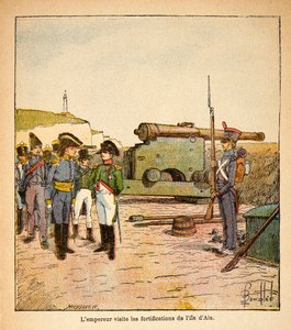 由Bombled Louis（1862-1927）绘制的插图，出自Emmanuel de Las Cases伯爵（1766-1842）的《圣赫勒拿纪念》一书。拿破仑皇帝退位后参观艾克斯岛的防御工事，私人收藏 作者 路易斯·查尔斯·邦布尔