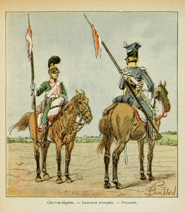 邦布尔德-路易斯（1862-1927）的插图，出自埃马纽埃尔-德-拉斯-库斯伯爵（1766-1842）的《圣赫勒拿纪念》一书。卫队的轻骑兵。法国和波兰的兰西尔，私人收藏 作者 路易斯·查尔斯·邦布尔
