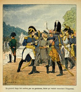 Bombled Louis（1862-1927）的插图，出自Emmanuel de Las Cases伯爵（1766-1842）的《圣赫勒拿的纪念》一书。拉普将军由宪兵逮捕想谋杀拿破仑皇帝的年轻的斯塔布斯，收藏部分 作者 Louis Charles Bombled