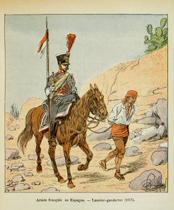 埃马纽埃尔-德-拉斯-库斯伯爵（1766-1842）所著《圣赫勒拿纪念》一书中的路易炸弹（1862-1927）插图。在西班牙的法国军队。兰西尔宪兵1811年，私人收藏 作者 路易斯·查尔斯·邦布尔