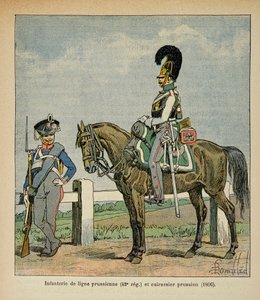 埃马纽埃尔-德-拉斯-库斯伯爵（1766-1842）所著的《圣赫勒拿纪念》一书中的路易炸弹（1862-1927）插图。普鲁士战线的步兵（42，me团）和普鲁士的战舰 作者 路易斯·查尔斯·邦布尔