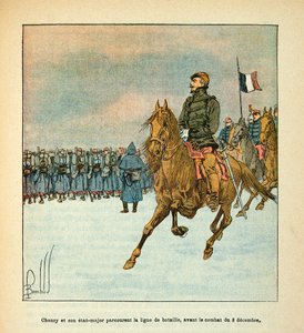 卢瓦尔河的军队》，作者是尤金-塞尔金特，被称为Grenest，由Louis Bombled（1862-1927）绘制（法德战争；1870-1871年的战役）。昌西将军和他的参谋们在1870年12月8日的战斗前穿梭于战线，私人收藏 作者 路易斯·查尔斯·邦布尔