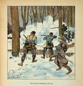 卢瓦尔河的军队，作者是尤金-塞尔金特，被称为Grenest，由Louis Bombled（1862-1927）绘制（法德战争；1870 -1871年的战役）。法国射手 木头下的法国战士，私人收藏 作者 路易斯·查尔斯·邦布尔