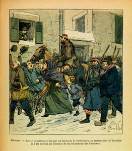 被称为Grenest的尤金-谢尔盖的东部军团，由路易斯-邦布尔德（1862-1927）绘制（法德战争；1870-1871年的战役）。1871年1月，Hericourt，Couthenans的居民对Vaulchier的指挥官和他的妻子表示了热情。 作者 路易斯·查尔斯·邦布尔