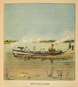 马达加斯加的战争--1885-1895年法国远征的轶事史》，作者是亨利-加利（Henri Galli dit Galllichet）（1854-1922），由路易斯-邦布尔（Louis Bombled）（1862-1927）绘制。1895年马达加斯加伊科帕河上的法国卡农尼埃，私人收藏 作者 路易斯·查尔斯·邦布尔