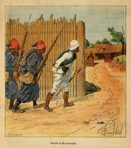 马达加斯加的战争--1885-1895年法国远征的轶事史》，作者亨利-加利（Henri Galli dit Galllichet）（1854-1922），由路易斯-邦布雷（Louis Bombled）（1862-1927）绘制。法国军队于1895年进入梅瓦塔纳纳村，私人收藏品 作者 路易斯·查尔斯·邦布尔