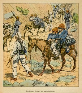 马达加斯加的战争--1885-1895年法国远征的轶事史》，作者亨利-加利（Henri Galli dit Galllichet）（1854-1922），由路易斯-邦布雷（Louis Bombled）（1862-1927）绘制。马达加斯加的财富救护车上的手臂逃生图》，私人收藏 作者 路易斯·查尔斯·邦布尔