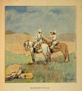 马达加斯加的战争--1885-1895年法国远征的轶事史，作者是亨利-加利（Henri Galli dit Galllichet）（1854-1922），由路易斯-邦布尔（Louis Bombled）（1862-1927）绘制。1895年在伊梅尔纳到马达加斯加边境进行侦察的军人，私人收藏 作者 路易斯·查尔斯·邦布尔