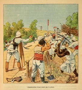 马达加斯加的战争--1885-1895年法国远征的轶事史》，作者亨利-加利（Henri Galli dit Galllichet）（1854-1922），由路易斯-邦布尔（Louis Bombled）（1862-1927）绘制。Genie于1895年在马达加斯加修建公路，私人收藏品 作者 路易斯·查尔斯·邦布尔