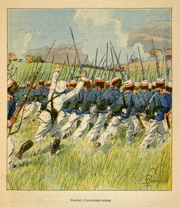 马达加斯加的战争--1885-1895年法国远征的轶事史，作者是亨利-加利（Henri Galli dit Galllichet）（1854-1922），由路易斯-邦布尔（Louis Bombled）（1862-1927）绘制。1895年安塔纳米塔拉纳战役中的法国军队，私人收藏 作者 路易斯·查尔斯·邦布尔