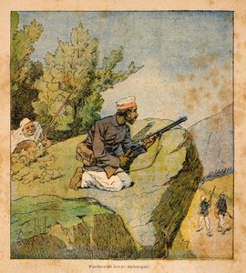 马达加斯加的战争--1885-1895年法国远征的轶事史》，作者亨利-加利（Henri Galli dit Galllichet）（1854-1922），由路易斯-邦布尔德（Louis Bombled）（1862-1927）绘制插图：霍瓦斯的伏击，私人收藏 作者 路易斯·查尔斯·邦布尔