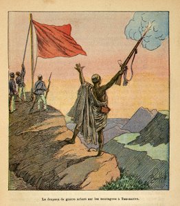 The War in Madagascar-Anecdotal History of the French Expeditions of 1885-1895 by Henri Galli dit Galllichet (1854-1922), illustrated by Louis Bombled (1862-1927): The Malagasy Red War Flag plant on the Tananarive Mountains, Private Collection 作者 路易斯·查尔斯·邦布尔