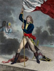 1796年11月，拿破仑-波拿巴在阿尔科勒（Arcola）桥战役中--1796年，波拿巴的意大利军队总司令在阿尔科勒桥上插旗--路易斯-查尔斯-鲁特的雕刻作品