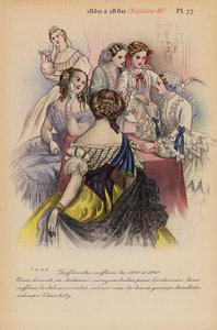 法国时尚：1850 年至 1860 年，拿破仑三世（彩色石版画）