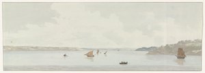 短笛海的歌声 Mare Piccolo 部分景观，古桥所在地，Galesus 河口（物体上的标题） 意大利、西西里岛和马耳他之旅 - 1778 年（系列标题）