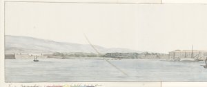 Gezicht op haven van Messina en bergen van Calabrië van van van kade
Vue du Port de Messine  des montagnes de la Calabre, prise du Quai（物上标题）
Voyage en Italie, en Sicile et à Malte - 1778（系列标题） 作者 路易斯·杜克罗斯
