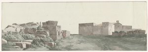 Oude Stad Manduria 的 binnenmuren 和 buitenmuren 简介 古代曼杜里亚的内墙和外墙轮廓（物体上的标题） 意大利、西西里岛和马耳他之旅 - 1778 年（系列标题）