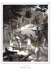 Le Pinde, traversee de Janina a Tricala。 在“”雅典娜和君士坦丁堡之旅，或希腊和奥斯曼帝国肖像、风景和服装的集合，由路易斯·杜普雷（1789-1837 年）、大卫的学生在自然、石版画和色彩之后绘制的地方绘制。1825 作者 路易斯杜普雷