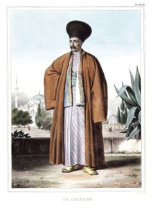一个亚美尼亚人。在 "雅典和君士坦丁堡之旅，或希腊和奥斯曼的肖像、风景和服装集，画在自然、石版画和彩色的地方，由路易-杜普尔（1789-1837），大卫的学生。1825年。