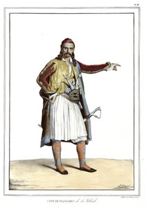 Palikares de la Scllade的厨师，在 "雅典娜和君士坦丁堡之旅，或希腊和奥斯曼的肖像、风景和服装集，画在自然、石版画和彩色的地方，由Louis Dupre（1789-1837），David的学生.1825。 作者 路易斯杜普雷
