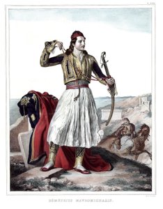 Demetrius Mavromichalis，希腊士兵和爱国者。载于《雅典娜和君士坦丁堡之旅，或希腊和奥斯曼帝国的肖像、风景和服装集，由达-杜普尔（1789-1837）的学生绘制在自然界的地方，石版画和彩色。 作者 路易斯杜普雷
