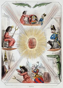 Le tonneau - 石版画，选自杜乐丽花园剧院的牵线木偶，由 Louis Edmond Duranty（1833-1880 年）创作的文字和绘画，巴黎 作者 路易斯·埃德蒙·杜兰蒂