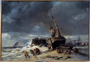 Maree basse, 出发去钓鱼 路易斯-尤金-伊萨贝(1803-1886)的画作 19世纪 勒阿弗尔，美术博物馆