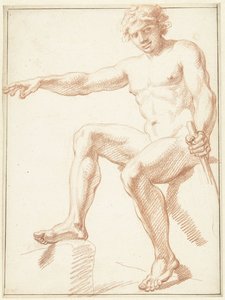 男性裸体研究，坐姿，手臂伸展 作者 路易斯·法布里蒂乌斯·杜堡