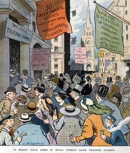 艺术家路易斯-格拉肯斯（Louis Glackens 1866-1933）的作品：如果华尔街发行交易邮票，也许会对某些人有所帮助。1907 年出版。