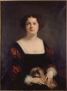 法文  阿波罗妮-萨巴蒂埃（1822-1889 年）肖像，名为 "总统" 带小狗的女士 作者 路易斯·古斯塔夫·里卡德