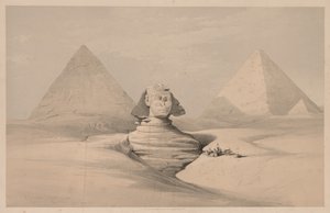 埃及和努比亚：第一卷-第18号，大狮身人面像，吉萨金字塔，前视图，1839年。 作者 路易斯·哈格