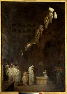 Funeral at the Columbarium of the Cesars House in Rome, Porte Capene in Rome. Painting by Louis Hector Leroux (1829-1900)