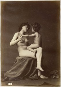 对一名女性裸体的研究，她腿上坐着一个赤裸的孩子 作者 Louis Jean Baptiste Igout（归因于）