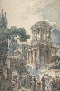 古老的场景，有一个演员的葬礼仪式，约1777年。 作者 路易·简·德斯普雷斯