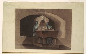 素描，埃及风格的墓穴与卡丽泰德和狮子，约 1779-84 年 作者 路易·简·德斯普雷斯